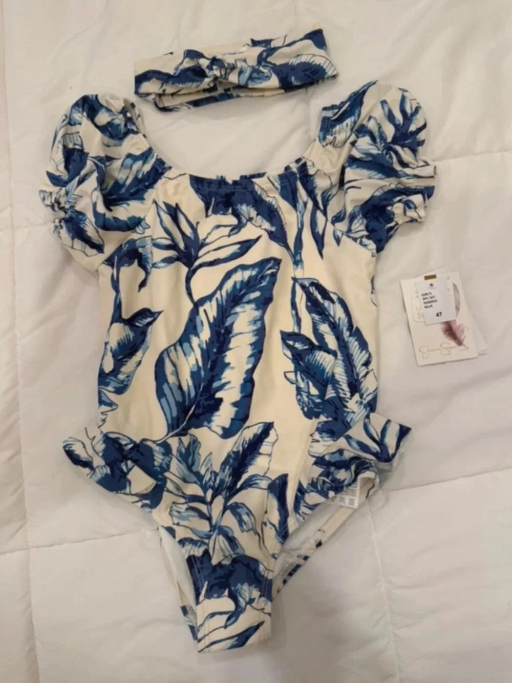NWT Jessica Simpson Girls Swimsuit Headband UPF 50+ 4T
